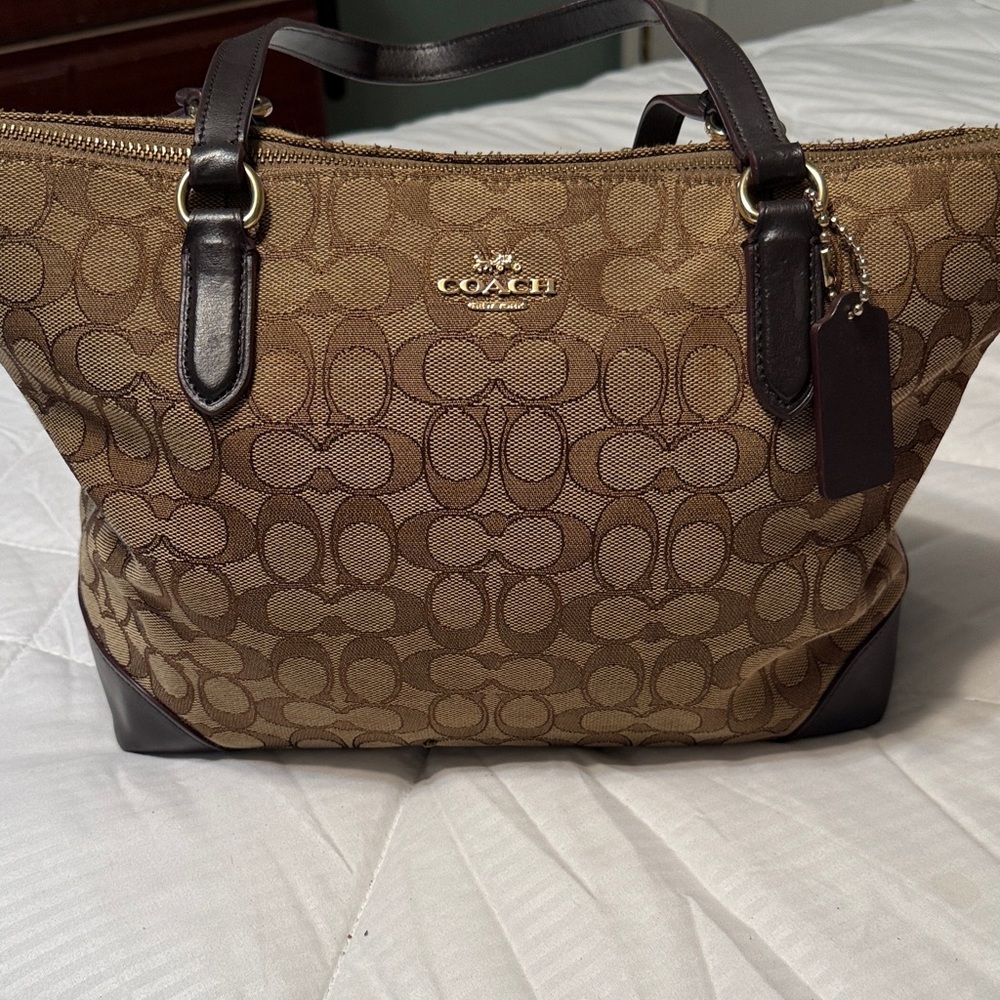 Coach Tan and Brown Signature Tote